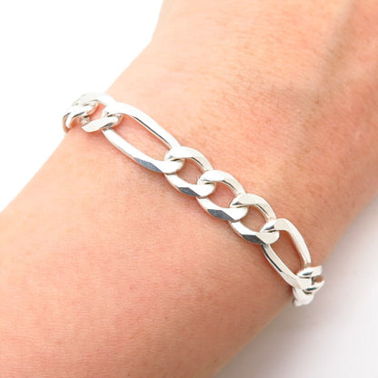 925 Sterling Silver Italy Figaro Link Bracelet 8 3/4"