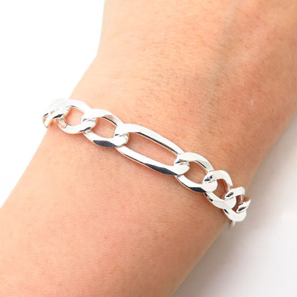 925 Sterling Silver Italy Thick Figaro Link Bracelet 7 3/4"