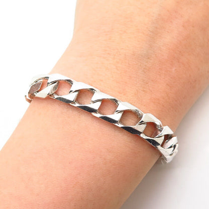 925 Sterling Silver Italy Thick Fancy Cuban Link Bracelet 8 1/4"