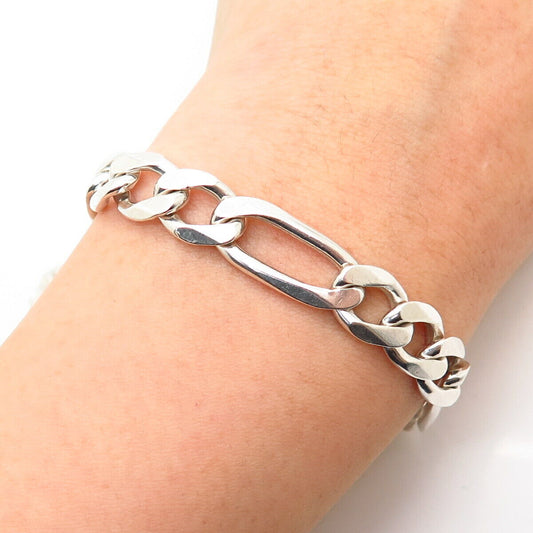 925 Sterling Silver Italy Figaro Link Bracelet 8 3/4"