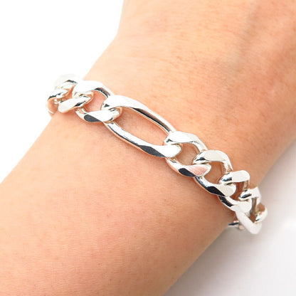 925 Sterling Silver Italy Thick Figaro Link Bracelet 8"