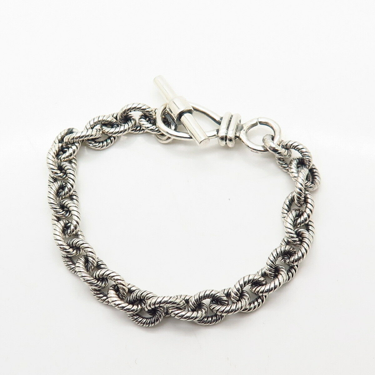 925 Sterling Silver Italy Twisted Design Cable Link Bracelet 6 1/4"