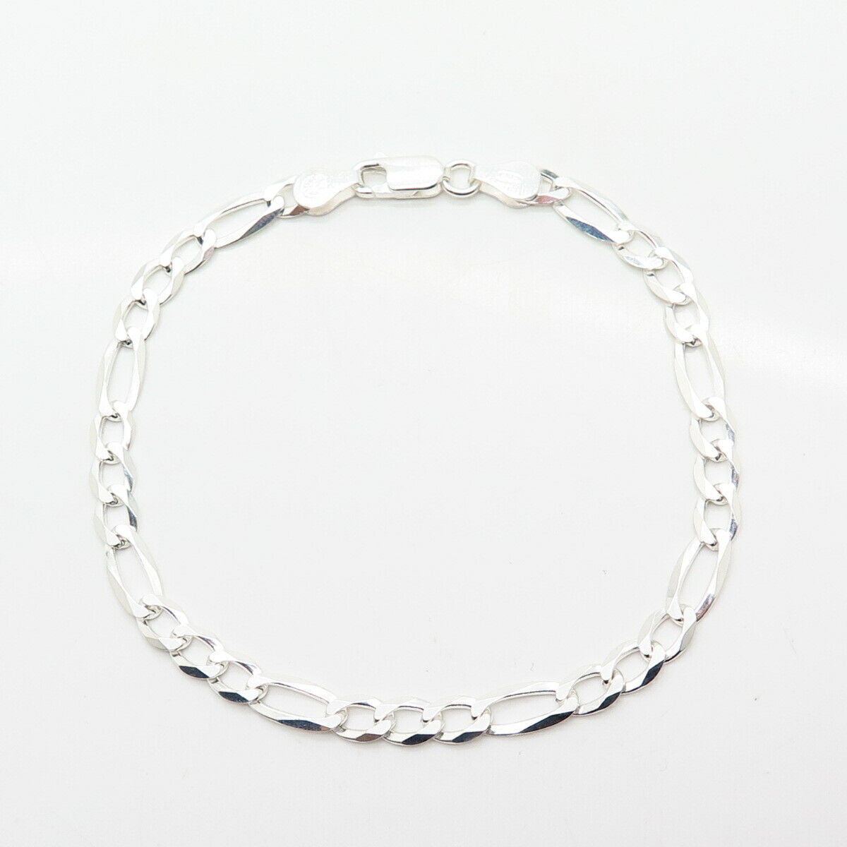 925 Sterling Silver Italy Figaro Link Bracelet 8"