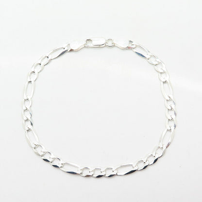 925 Sterling Silver Italy Figaro Link Bracelet 8"