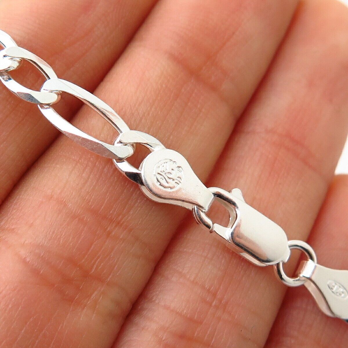 925 Sterling Silver Italy Figaro Link Bracelet 8"