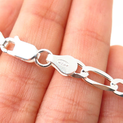 925 Sterling Silver Italy Figaro Link Bracelet 8"