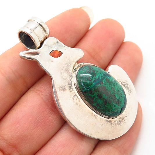 950 Silver Vintage Real Chrysocolla & Sunstone Gemstone Ram Silhouette Pendant