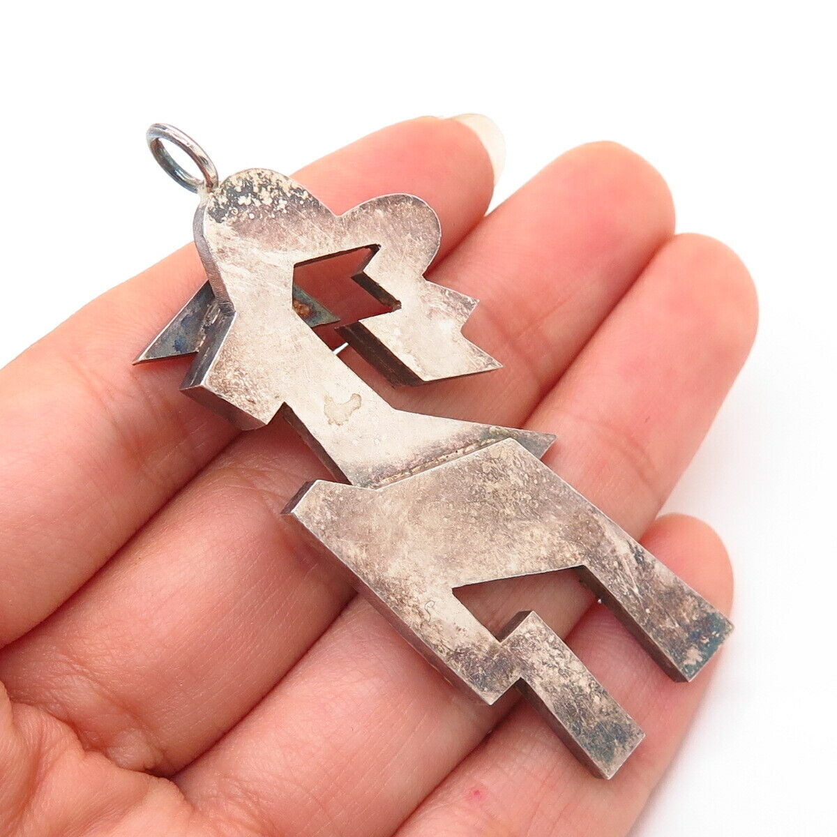 925 Sterling Silver 2-Tone Abstract Modernist Design Solid Pendant