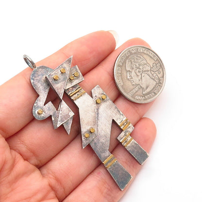 925 Sterling Silver 2-Tone Abstract Modernist Design Solid Pendant