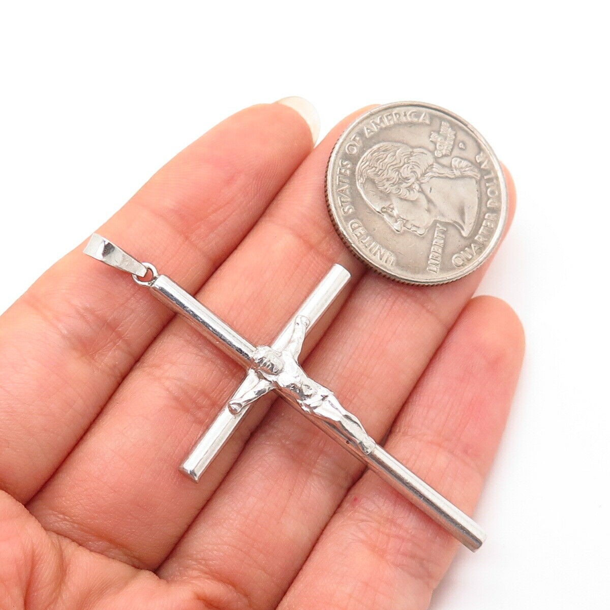 925 Sterling Silver Hollow Religious Crucifix Cross Pendant