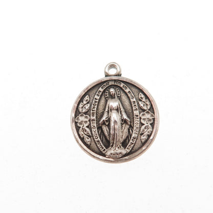 Bliss 925 Sterling Silver Vintage Saint Mary Miraculous Oxidized Charm Pendant