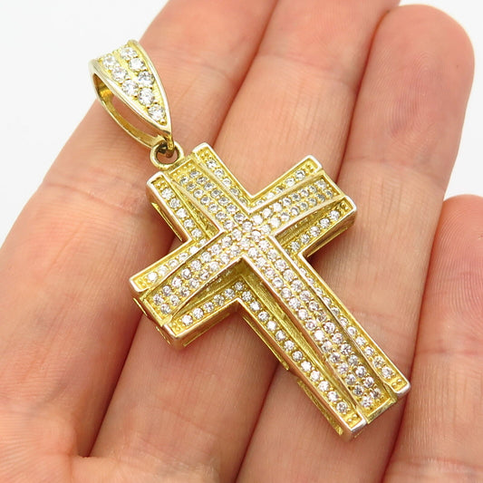 925 Sterling Silver Gold Plated C Z Religious Cross Pendant