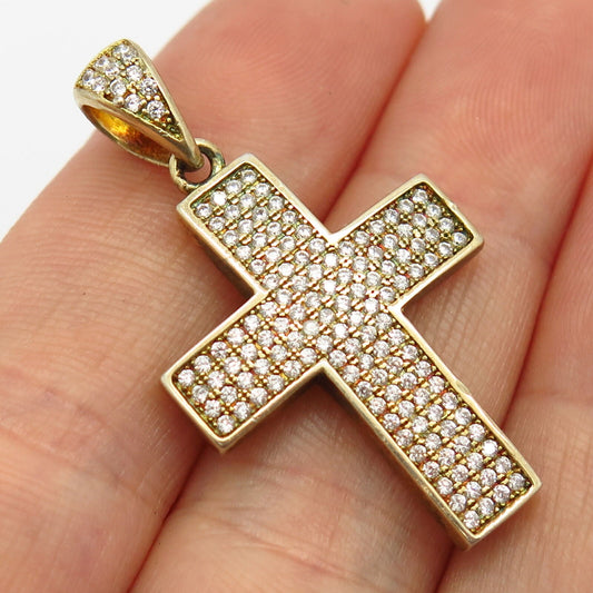 925 Sterling Silver Gold Plated C Z Religious Cross Pendant