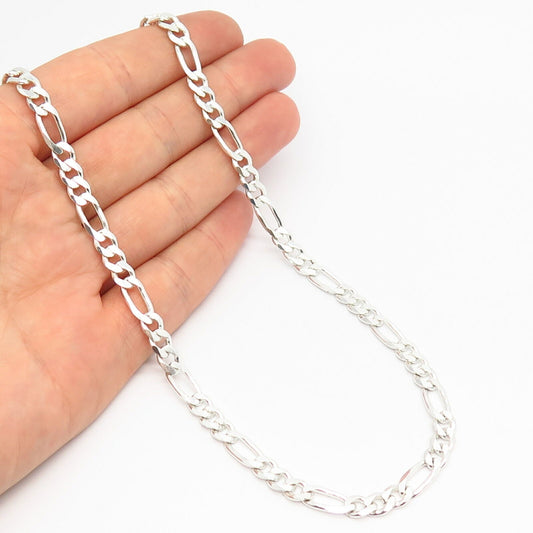 925 Sterling Silver Italy Figaro Chain Necklace 18"