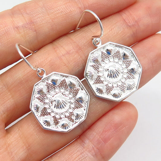 925 Sterling Silver Textured Shell Design Dangling Earrings