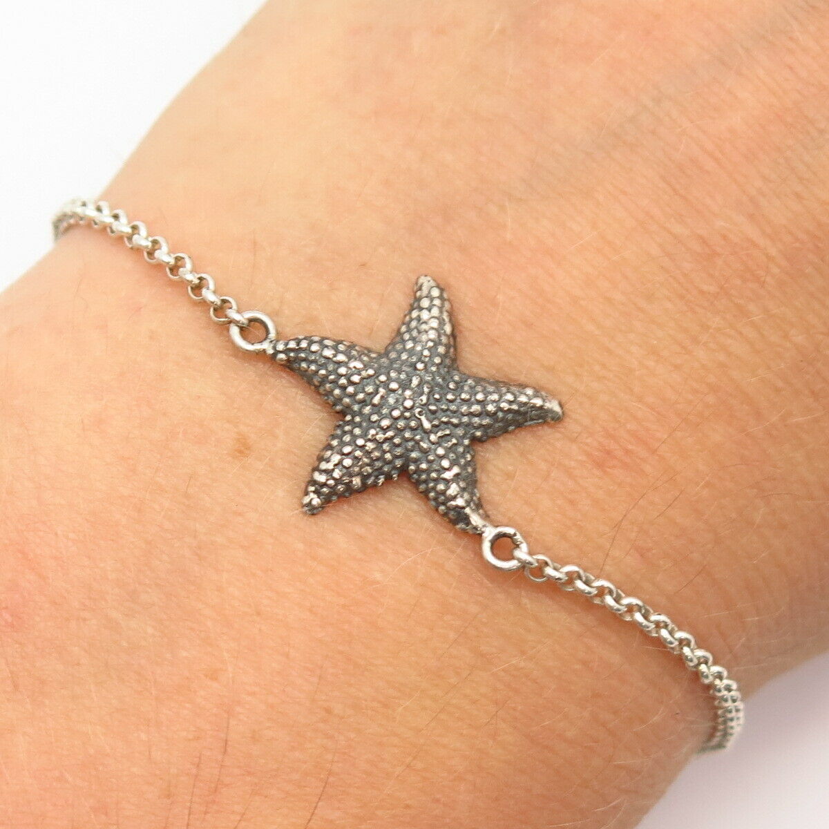 925 Sterling Silver Starfish Design Rollo Link Bracelet 6.5"