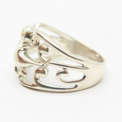 925 Sterling Silver Real Pearl Friendly Dolphin Design Ring