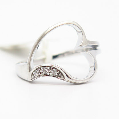 925 Sterling Silver C Z Cutout Heart Design Ring Size 7