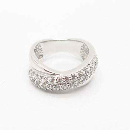 925 Sterling Silver C Z Crossover Infinity Design Ring