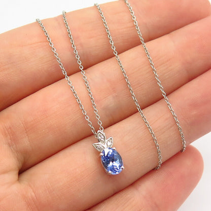 925 Sterling Cornflower-Tone C Z Pineapple Design Pendant Chain Necklace 17"