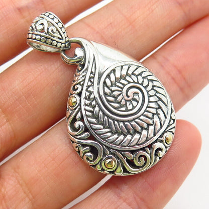 925 Sterling Silver / 18K Cutout Swirl Ornate Design Pendant