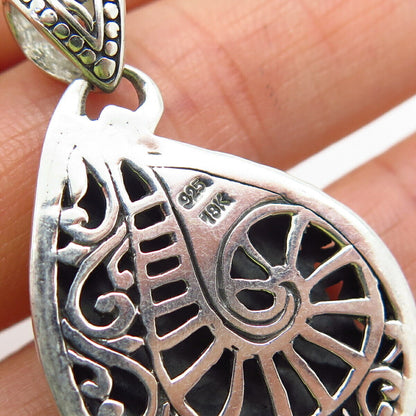 925 Sterling Silver / 18K Cutout Swirl Ornate Design Pendant