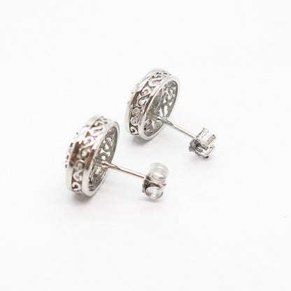 925 Sterling Silver C Z Ornate Design Round Stud Earrings