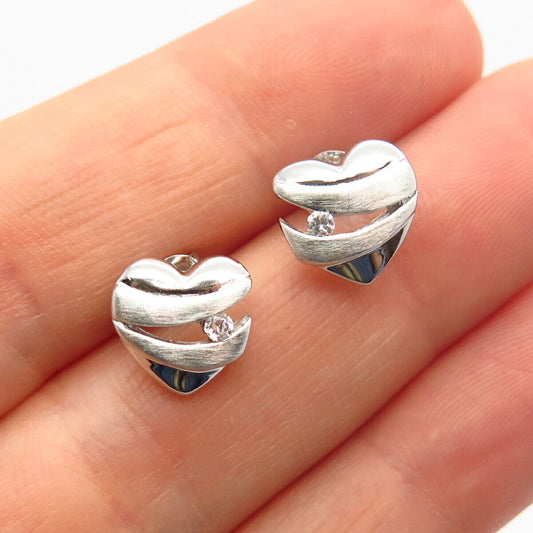 925 Sterling Silver C Z Cutout Heart Design Small Stud Earrings