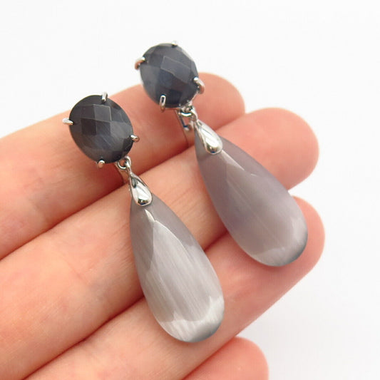 925 Sterling Silver Gray Star Sapphire Imitation Teardrop Design Earrings