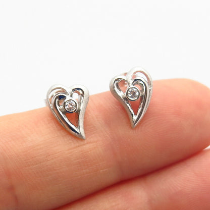 925 Sterling Silver C Z Cutout Heart Design Stud Earrings