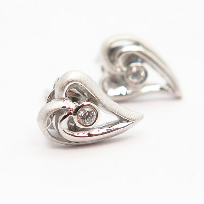 925 Sterling Silver C Z Cutout Heart Design Stud Earrings