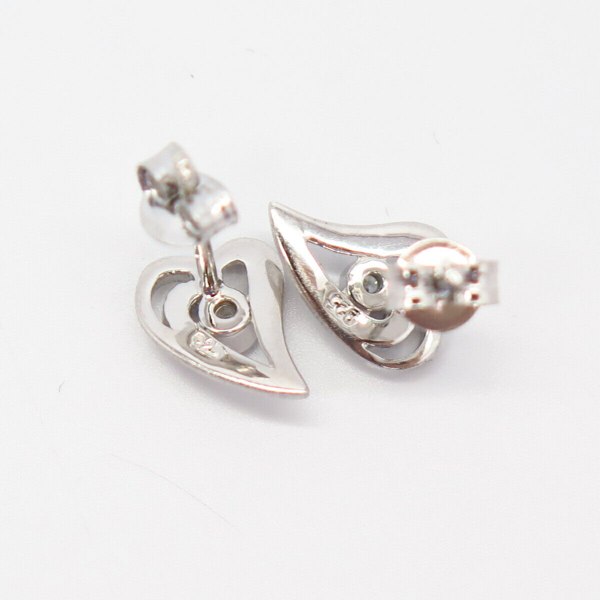 925 Sterling Silver C Z Cutout Heart Design Stud Earrings