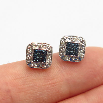 925 Sterling Silver C Z Square Design Small Stud Earrings