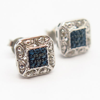 925 Sterling Silver C Z Square Design Small Stud Earrings