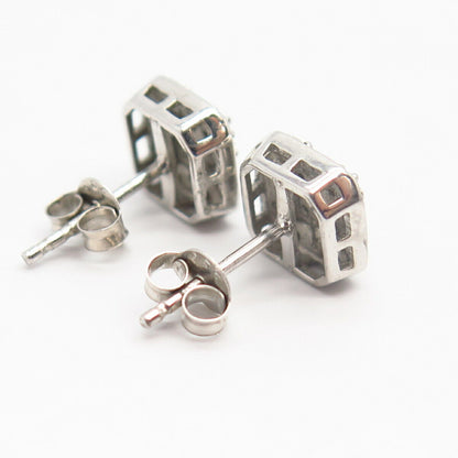 925 Sterling Silver C Z Square Design Small Stud Earrings