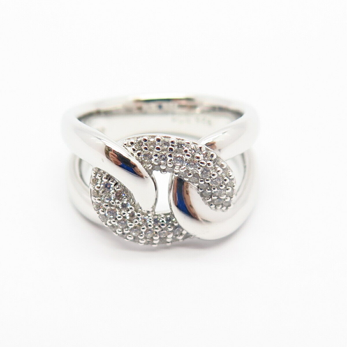 925 Sterling Silver C Z Knot Linked Design Ring