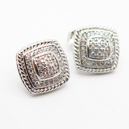 925 Sterling Silver C Z Square Design Stud Earrings