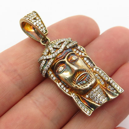 925 Sterling Silver Gold Plated C Z Religious Jesus Pendant