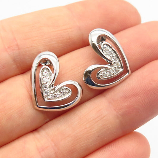 925 Sterling Silver C Z Cutout Heart Design Earrings