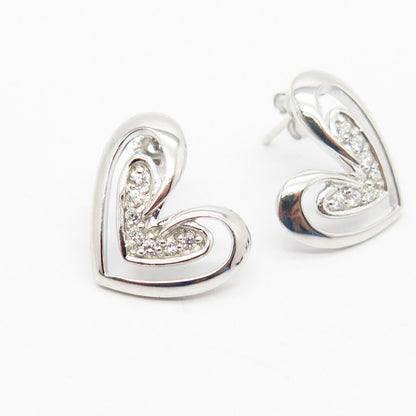 925 Sterling Silver C Z Cutout Heart Design Earrings