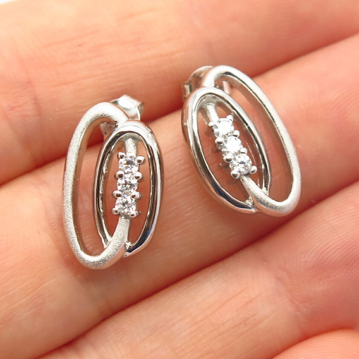 925 Sterling Silver C Z Crossover Design Earrings