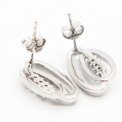 925 Sterling Silver C Z Crossover Design Earrings