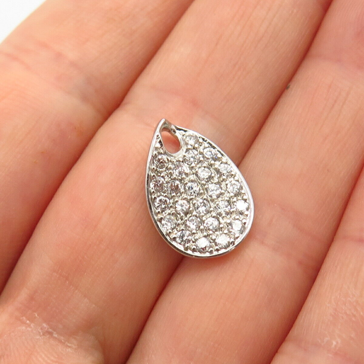 925 Sterling Silver C Z Concave Teardrop Design Slide Pendant