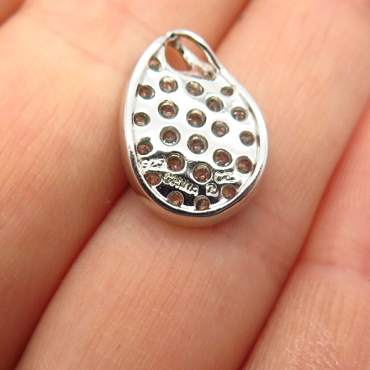 925 Sterling Silver C Z Concave Teardrop Design Slide Pendant