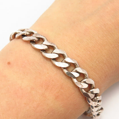 925 Sterling Silver Italy Textured Cuban Link Bracelet 8.5"