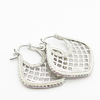 925 Sterling Silver C Z & Enamel Woven Design Hoop Earrings