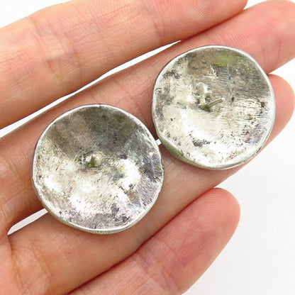 925 Sterling Silver Modernist Floral Design Round Earrings