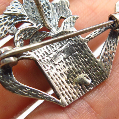 925 Sterling Silver Real Marcasite Gem Watering Can Design Pin Brooch / Pendant