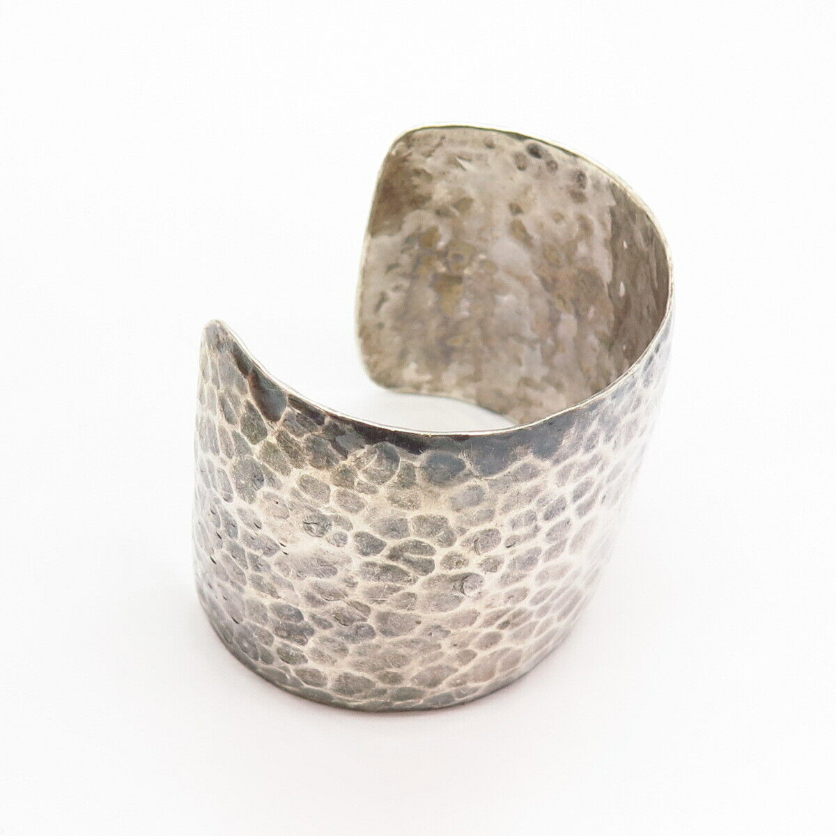 925 Sterling Silver Hammered Finish Wide Cuff Bracelet 7 3/4"