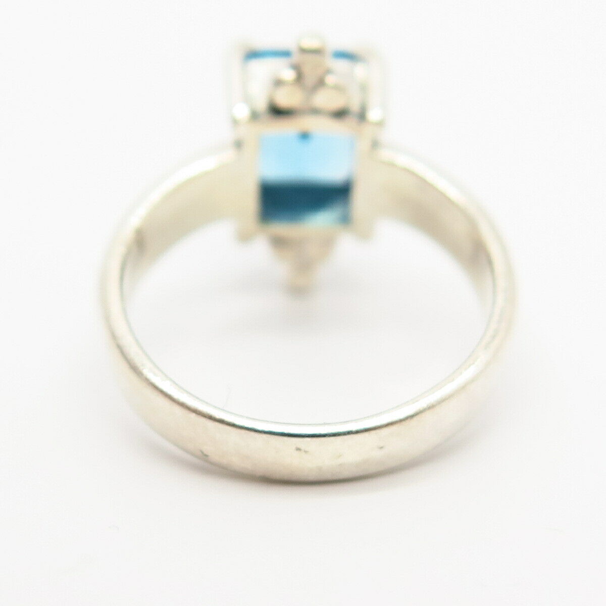 925 Sterling Silver Real Blue Topaz Gemstone Emerald-Cut Ring